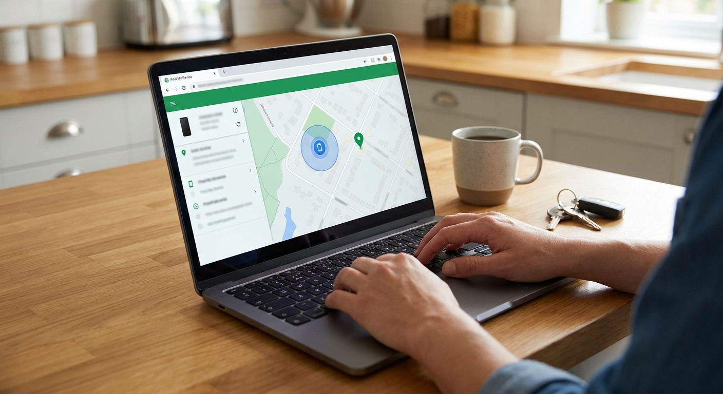 Ilustrasi peta digital dan smartphone yang menunjukkan cara melacak hp yang hilang.